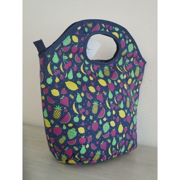 Lily McGee Gourmet Fabric Lunch Tote Bag FRUIT Blue Insulated $52 - Picture 3 of 6